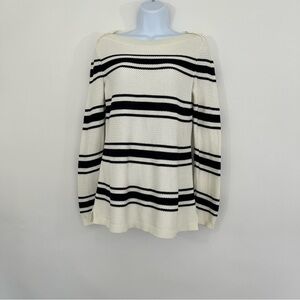 Talbots Cream Navy Stripe Boat Neck Long Sleeve Sweater